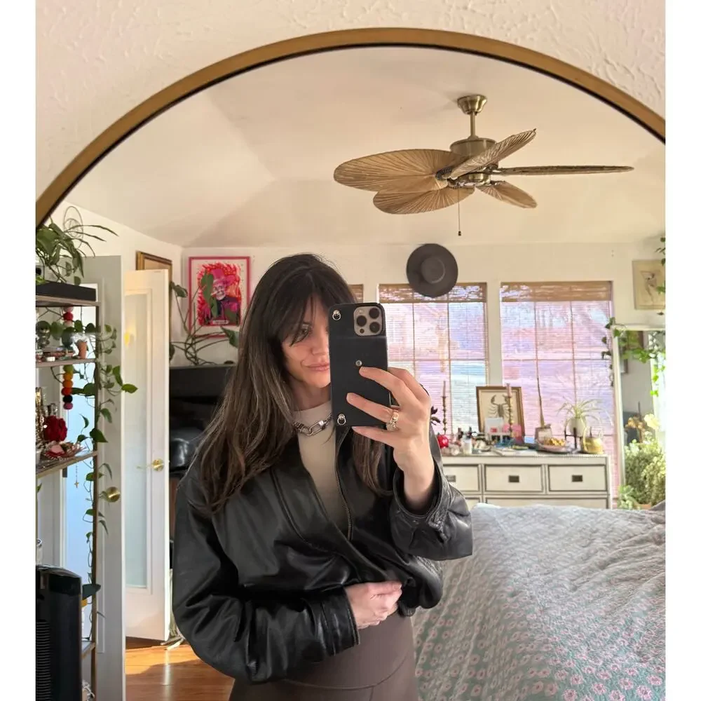Vintage Black Genuine Leather Jacket Oversized 90s Minimal Beyond California L - Picture 1 of 12